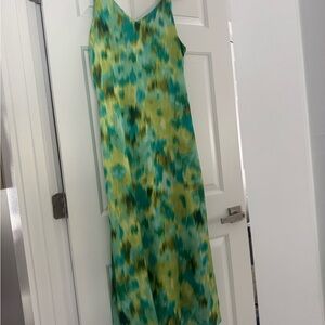 Nicole Miller Green and Blue Patterned Maxi Dress